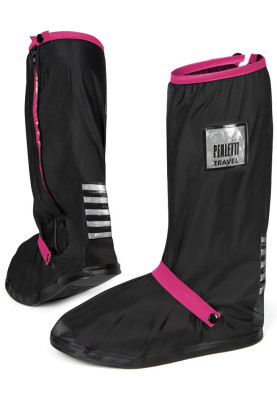 Zwart met roze band hoge regenoverschoenen (Shoe Cover) van Perletti
