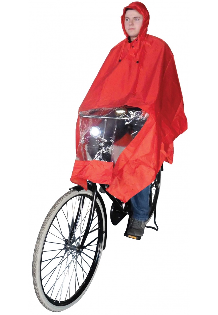 Rode Regenponcho voor op de fiets van Hooodie Poncho